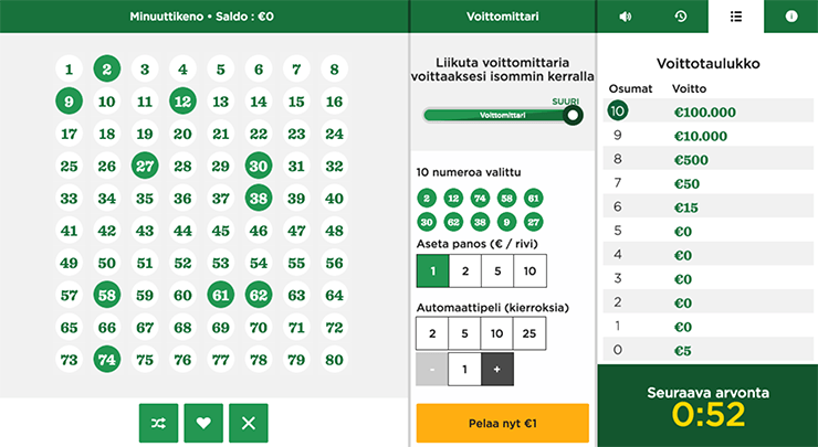 Veikkaa keno numerot oikein Mr Greenin minuuttikenossa ja voita 100 000€ !